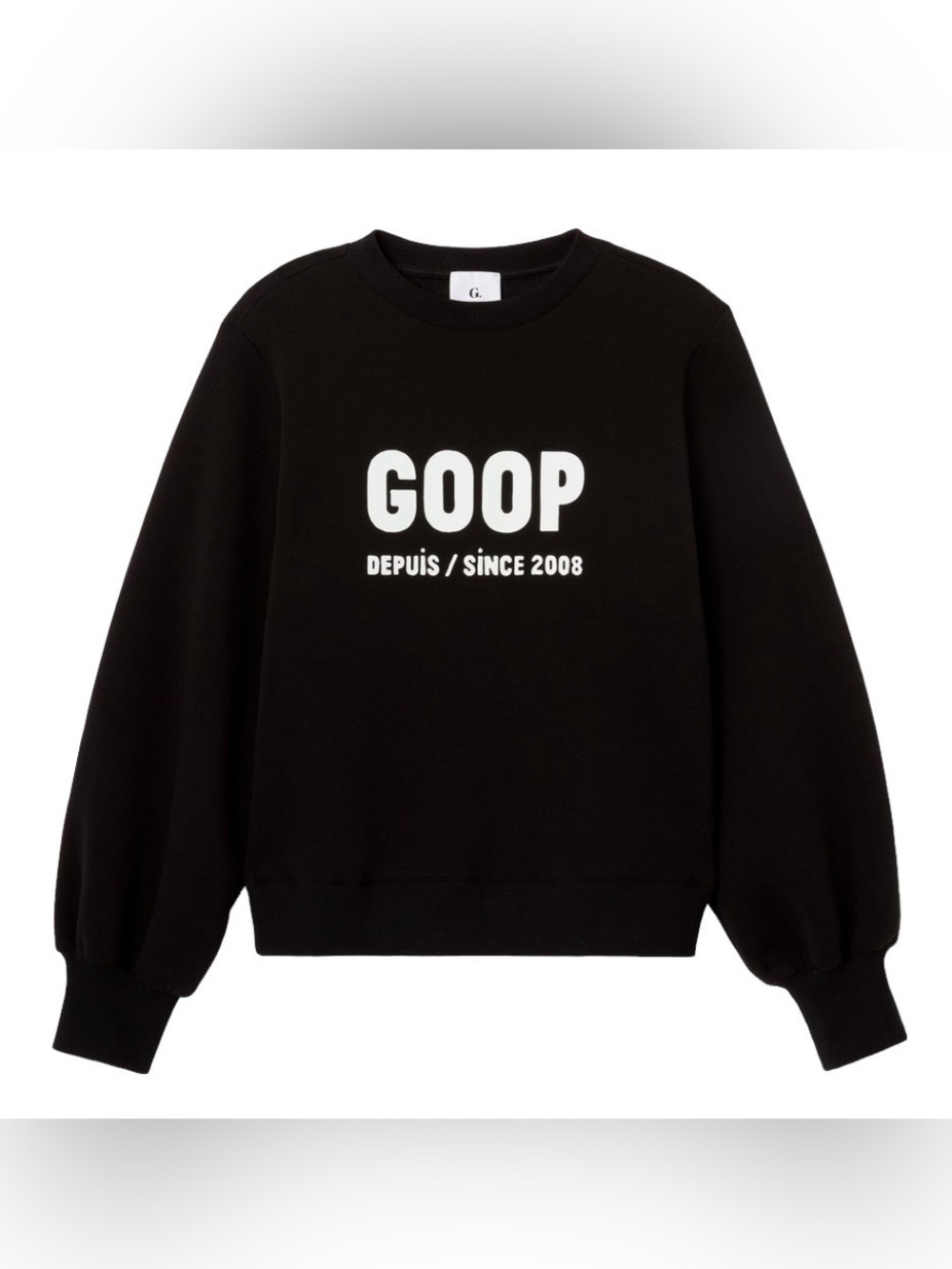 LN $275 G. LABEL BY GOOP ITALY XS SMALL (bust 40”) GRAPHIC LOGO SWEATSHIRT BLACK